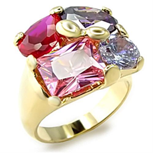 6X013 - Gold Brass Ring with AAA Grade CZ in Multi Color