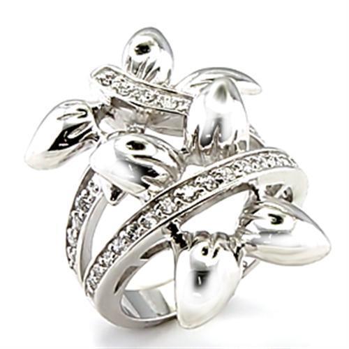 6X042 - Rhodium Brass Ring with AAA Grade CZ in Clear