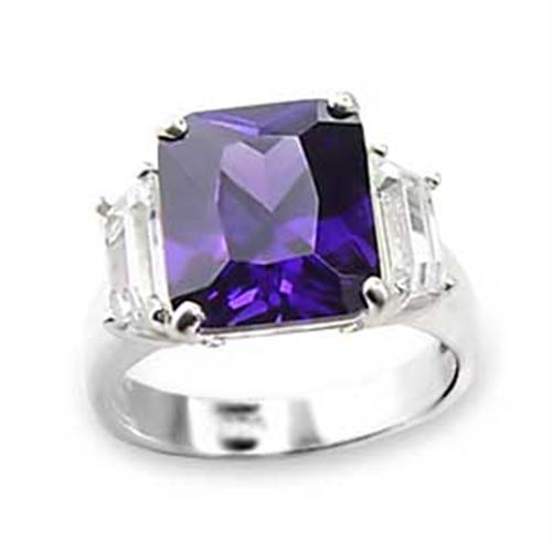 6X057 - High-Polished 925 Sterling Silver Ring with AAA Grade CZ in Amethyst