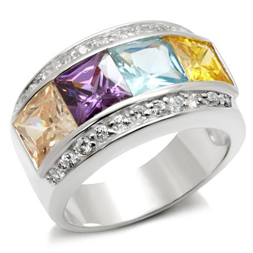 6X116 - Rhodium Brass Ring with AAA Grade CZ in Multi Color