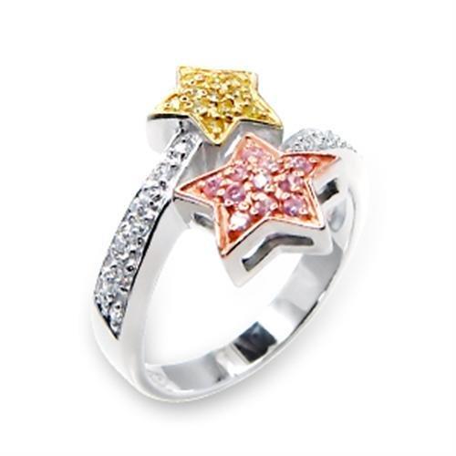 6X215 - Tricolor 925 Sterling Silver Ring with AAA Grade CZ in Clear