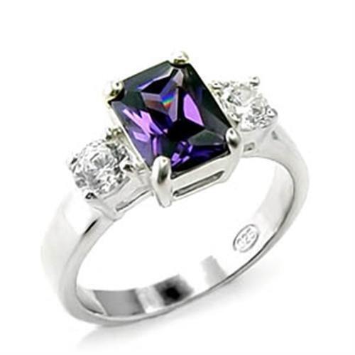 6X244 - High-Polished 925 Sterling Silver Ring with AAA Grade CZ in Amethyst