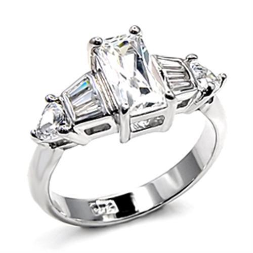 6X511 - Rhodium 925 Sterling Silver Ring with AAA Grade CZ in Clear