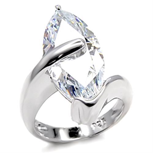 6X516 - Rhodium 925 Sterling Silver Ring with AAA Grade CZ in Clear