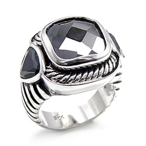 6X523 - Rhodium 925 Sterling Silver Ring with AAA Grade CZ in Jet