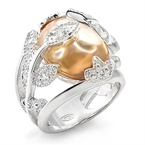 70308 - Rhodium Brass Ring with AAA Grade CZ in Champagne
