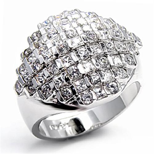 7X004 - Rhodium Brass Ring with AAA Grade CZ in Clear