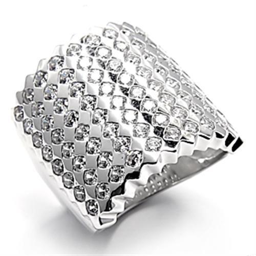 7X005 - Rhodium Brass Ring with AAA Grade CZ in Clear