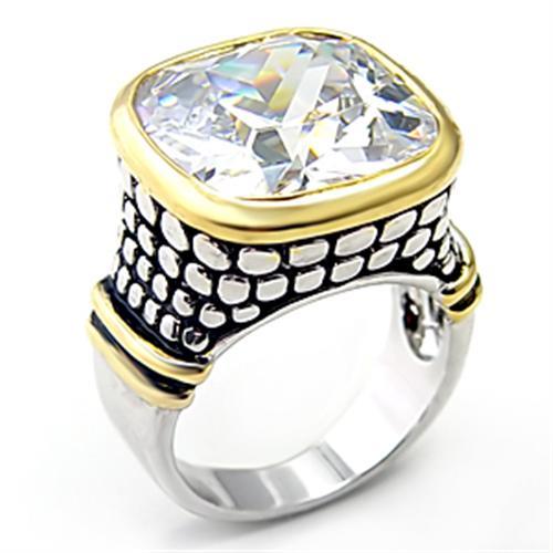 7X047 - Reverse Two-Tone Brass Ring with AAA Grade CZ in Clear