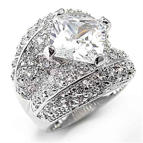 7X059 - Rhodium Brass Ring with AAA Grade CZ in Clear