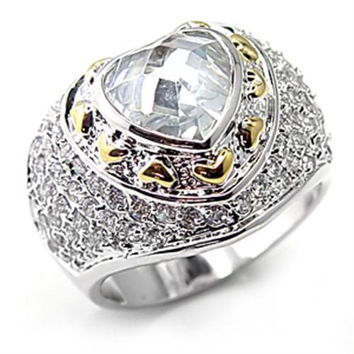 7X066 - Reverse Two-Tone Brass Ring with AAA Grade CZ in Clear