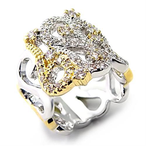 7X090 - Reverse Two-Tone Brass Ring with AAA Grade CZ in Clear