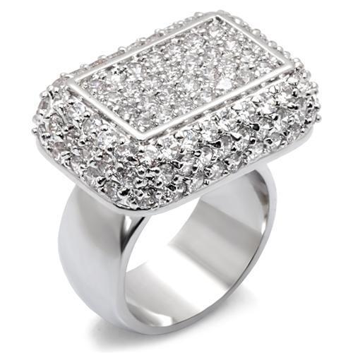 7X099 - Rhodium Brass Ring with AAA Grade CZ in Clear