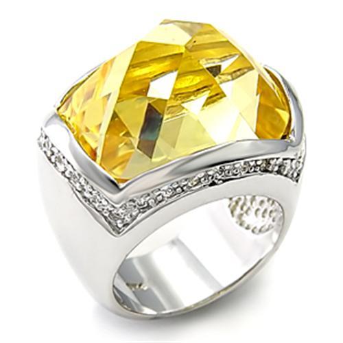 7X154 - Rhodium 925 Sterling Silver Ring with AAA Grade CZ in Citrine Yellow