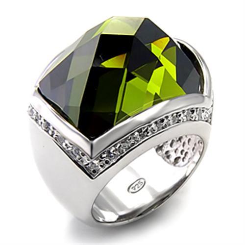 7X156 - Rhodium 925 Sterling Silver Ring with AAA Grade CZ in Olivine color