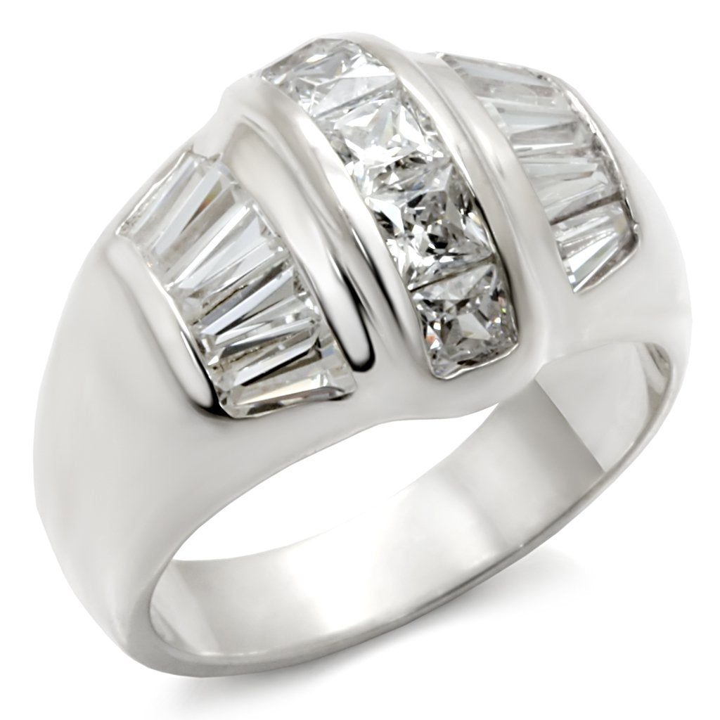7X159 - Rhodium 925 Sterling Silver Ring with AAA Grade CZ in Clear