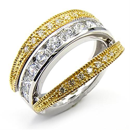7X164 - Reverse Two-Tone 925 Sterling Silver Ring with AAA Grade CZ in Clear