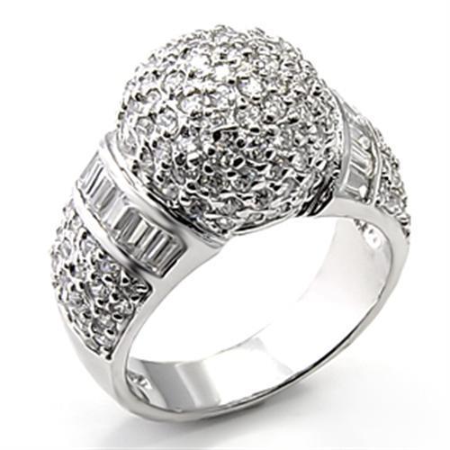 7X166 - Rhodium 925 Sterling Silver Ring with AAA Grade CZ in Clear