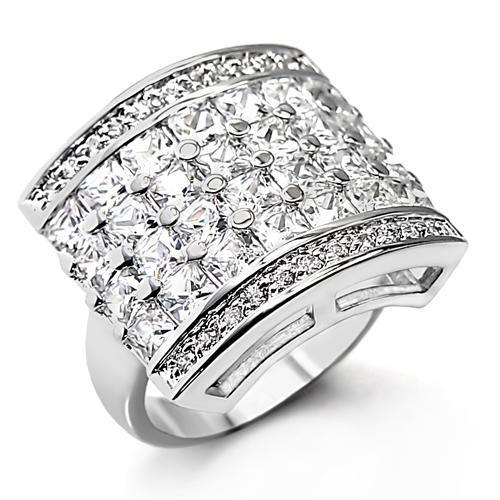 7X174 - High-Polished 925 Sterling Silver Ring with AAA Grade CZ in Clear