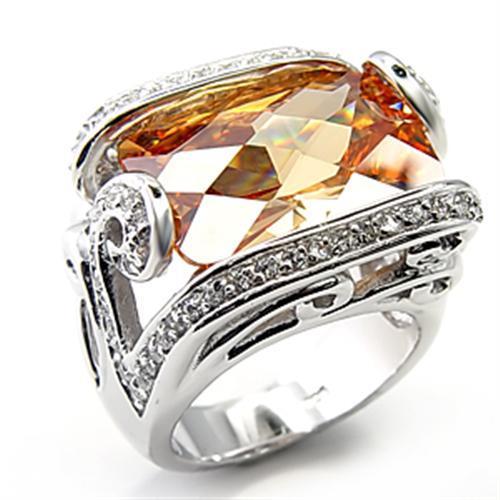 7X180 - Rhodium 925 Sterling Silver Ring with AAA Grade CZ in Champagne