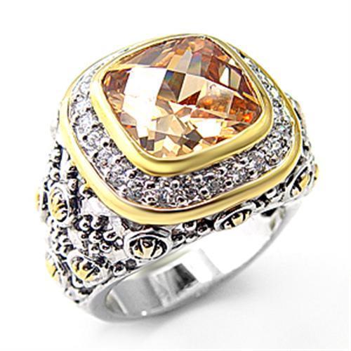 7X181 - Reverse Two-Tone 925 Sterling Silver Ring with AAA Grade CZ in Champagne