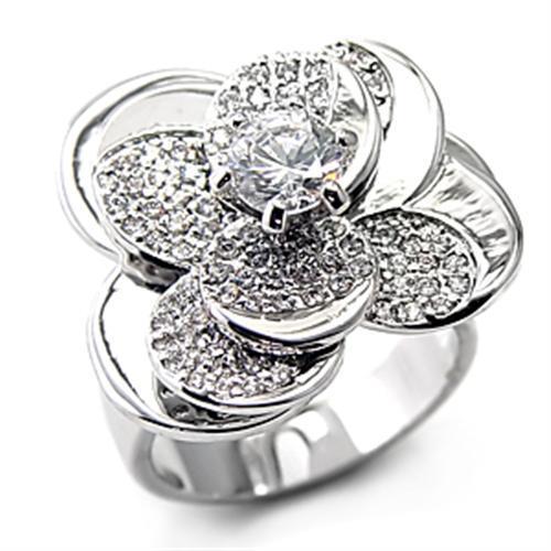 7X184 - Rhodium 925 Sterling Silver Ring with AAA Grade CZ in Clear