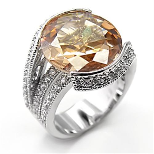 7X192 - Rhodium 925 Sterling Silver Ring with AAA Grade CZ in Champagne