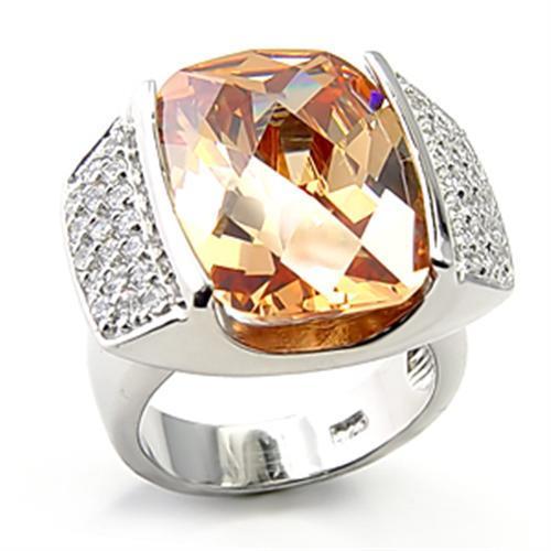 7X194 - Rhodium 925 Sterling Silver Ring with AAA Grade CZ in Champagne