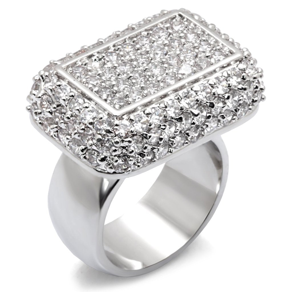 7X196 - Rhodium 925 Sterling Silver Ring with AAA Grade CZ in Clear