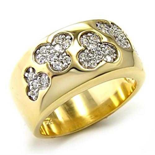 7X205 - Gold+Rhodium 925 Sterling Silver Ring with AAA Grade CZ in Clear