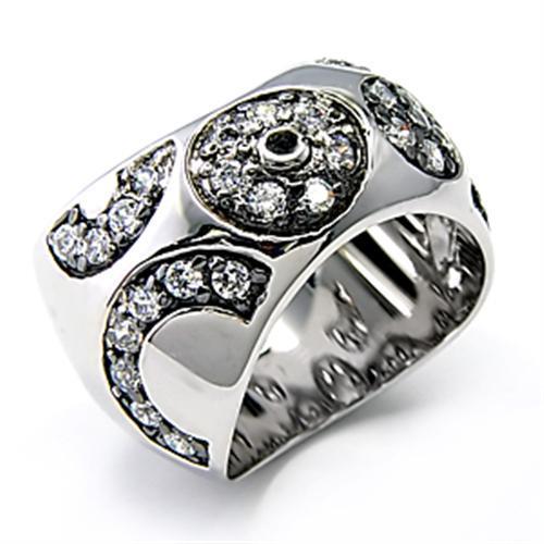 7X210 - Rhodium + Ruthenium 925 Sterling Silver Ring with AAA Grade CZ in Clear