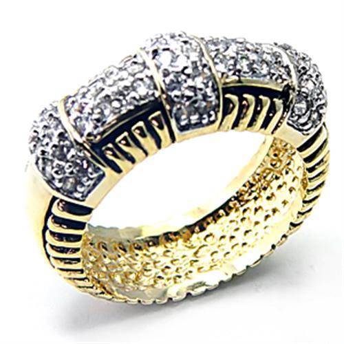 7X226 - Gold+Rhodium 925 Sterling Silver Ring with AAA Grade CZ in Clear