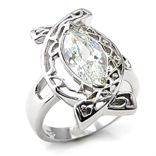 7X233 - Rhodium 925 Sterling Silver Ring with AAA Grade CZ in Clear