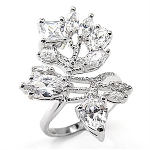 7X241 - Rhodium 925 Sterling Silver Ring with AAA Grade CZ in Clear