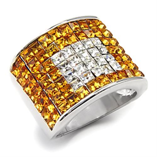 7X242 - Rhodium 925 Sterling Silver Ring with Top Grade Crystal in Topaz
