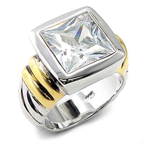 7X255 - Reverse Two-Tone 925 Sterling Silver Ring with AAA Grade CZ in Clear