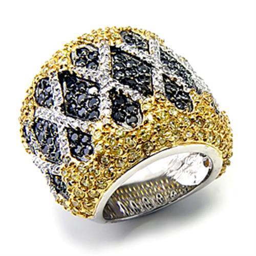 7X309 - Rhodium+Gold+ Ruthenium 925 Sterling Silver Ring with AAA Grade CZ in Multi Color