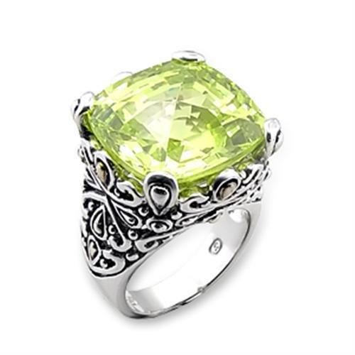7X314 - Reverse Two-Tone 925 Sterling Silver Ring with AAA Grade CZ in Apple Green color