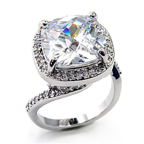 7X342 - Rhodium Brass Ring with AAA Grade CZ in Clear