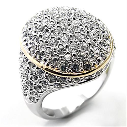 7X348 - Reverse Two-Tone Brass Ring with Top Grade Crystal in Clear