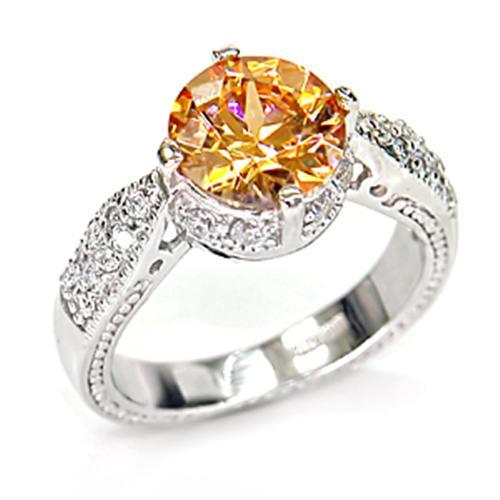 7X397 - Rhodium 925 Sterling Silver Ring with AAA Grade CZ in Champagne