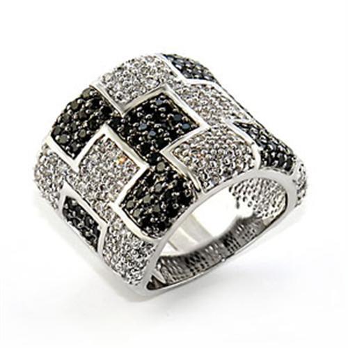 80503 - Rhodium + Ruthenium Brass Ring with AAA Grade CZ in Jet