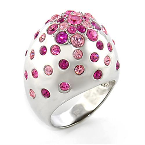 80602 - Rhodium Brass Ring with Top Grade Crystal in Multi Color