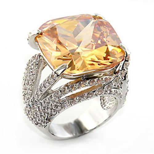 80607 - Rhodium Brass Ring with AAA Grade CZ in Champagne