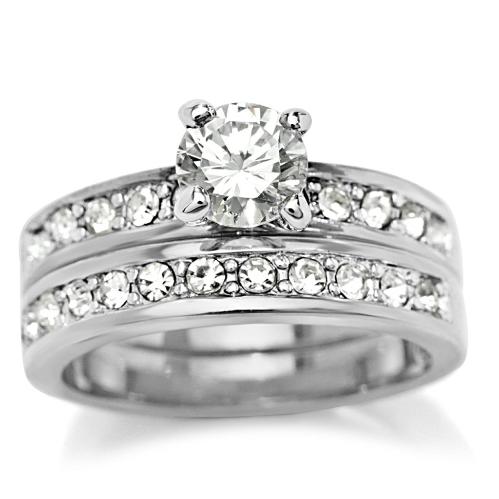 8X002 - Rhodium Brass Ring with AAA Grade CZ in Clear