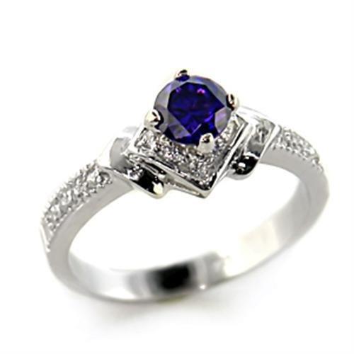 8X006 - Rhodium 925 Sterling Silver Ring with AAA Grade CZ in Tanzanite