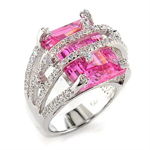 8X013 - Rhodium 925 Sterling Silver Ring with AAA Grade CZ in Rose