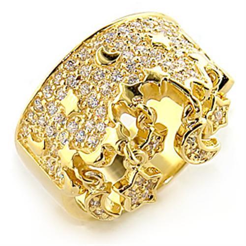 8X014 - Gold 925 Sterling Silver Ring with AAA Grade CZ in Clear
