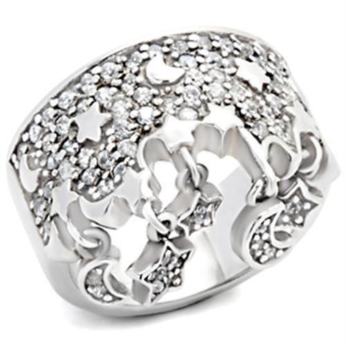 8X015 - Rhodium 925 Sterling Silver Ring with AAA Grade CZ in Clear