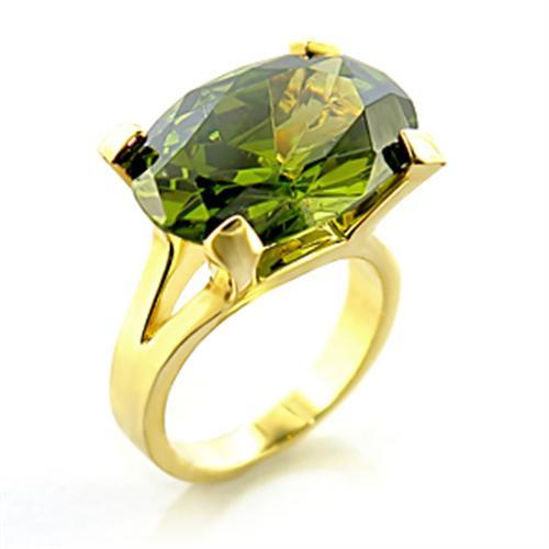 8X101 - Gold Brass Ring with AAA Grade CZ in Olivine color